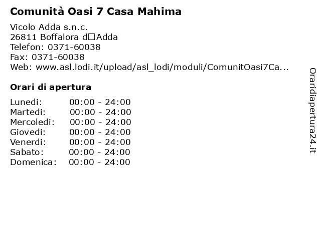 Comunità Oasi 7 Casa Mahima a Boffalora d’Adda: indirizzo e orari di apertura