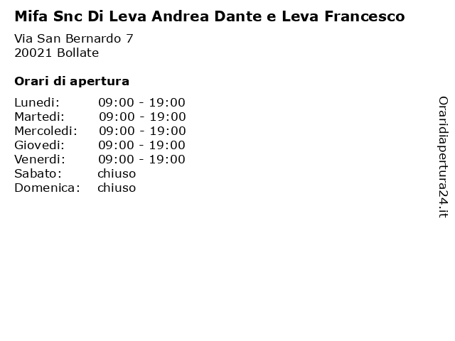 Mifa Snc Di Leva Andrea Dante e Leva Francesco a Bollate: indirizzo e orari di apertura