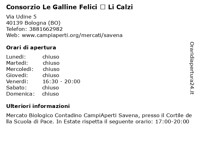 Consorzio Le Galline Felici – Li Calzi a Bologna (BO): indirizzo e orari di apertura