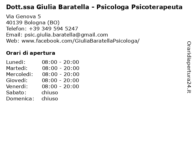 Dott.ssa Giulia Baratella - Psicologa Psicoterapeuta a Bologna (BO): indirizzo e orari di apertura