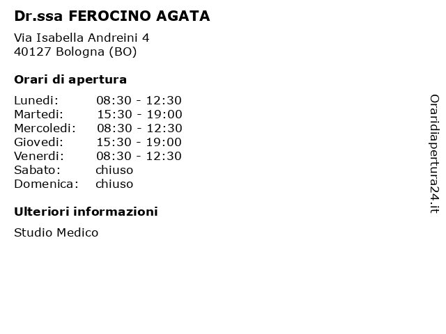 Dr.ssa FEROCINO AGATA a Bologna (BO): indirizzo e orari di apertura