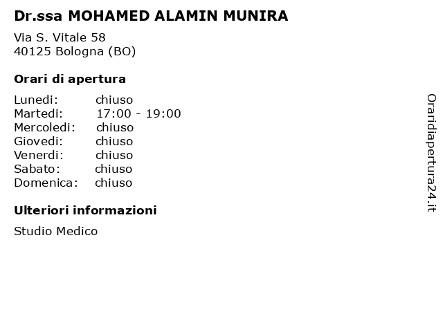 Dr.ssa MOHAMED ALAMIN MUNIRA a Bologna (BO): indirizzo e orari di apertura