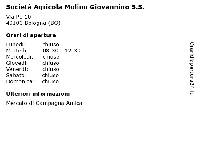 Società Agricola Molino Giovannino S.S. a Bologna (BO): indirizzo e orari di apertura