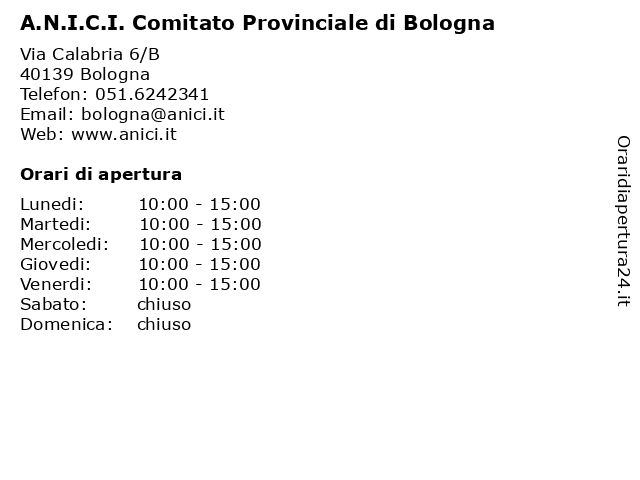 A.N.I.C.I. Comitato Provinciale di Bologna a Bologna: indirizzo e orari di apertura