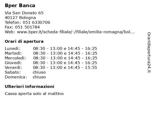 á… Orari Di Apertura Banca Popolare Dell Emilia Romagna Via San Donato