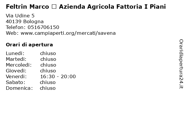 Feltrin Marco – Azienda Agricola Fattoria I Piani a Bologna: indirizzo e orari di apertura