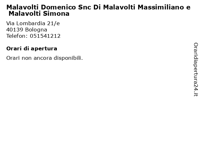 Malavolti Domenico Snc Di Malavolti Massimiliano e Malavolti Simona a Bologna: indirizzo e orari di apertura