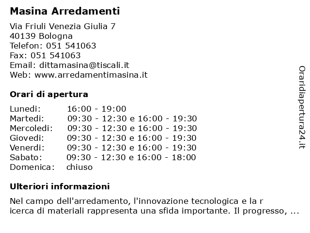 Masina Arredamenti a Bologna: indirizzo e orari di apertura