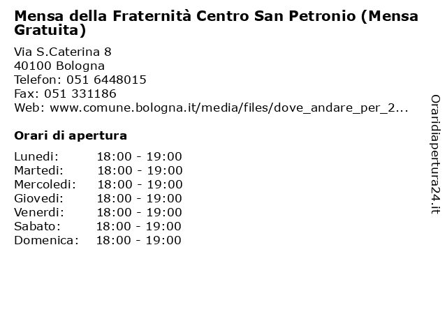 ᐅ Orari Mensa Della Fraternita Centro San Petronio Mensa Gratuita Via S Caterina 8 Bologna