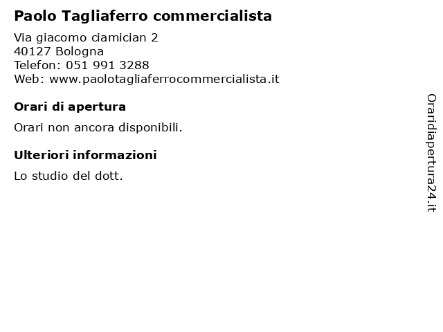 Paolo Tagliaferro commercialista a Bologna: indirizzo e orari di apertura