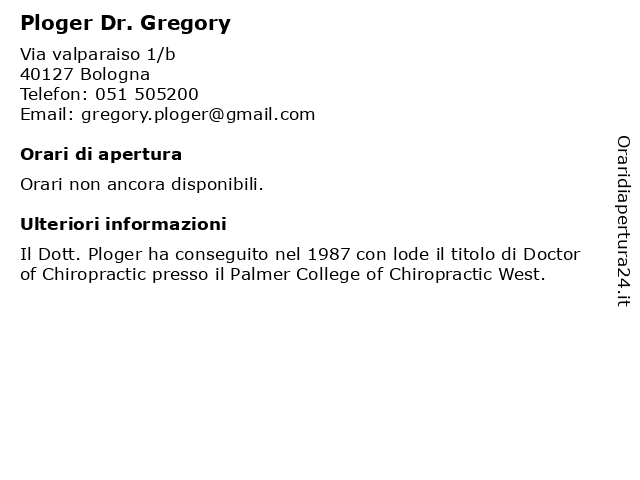 Ploger Dr. Gregory a Bologna: indirizzo e orari di apertura