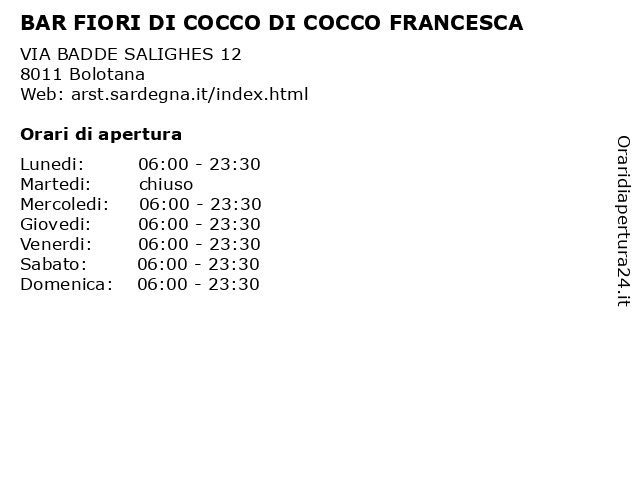 BAR FIORI DI COCCO DI COCCO FRANCESCA a Bolotana: indirizzo e orari di apertura