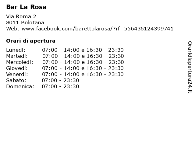 Bar La Rosa a Bolotana: indirizzo e orari di apertura
