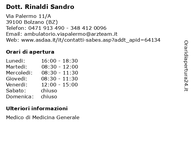 Dott. Rinaldi Sandro a Bolzano (BZ): indirizzo e orari di apertura