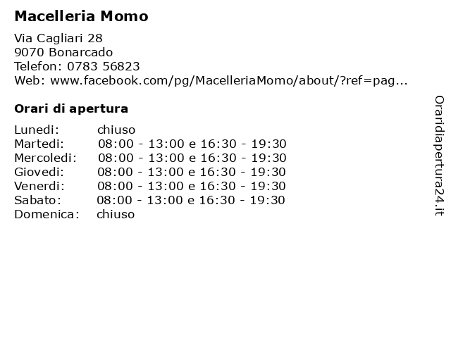 Macelleria Momo a Bonarcado: indirizzo e orari di apertura