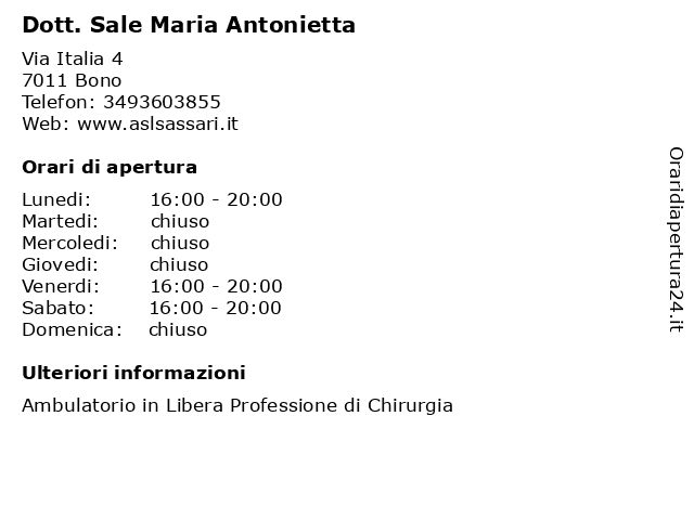Dott. Sale Maria Antonietta a Bono: indirizzo e orari di apertura