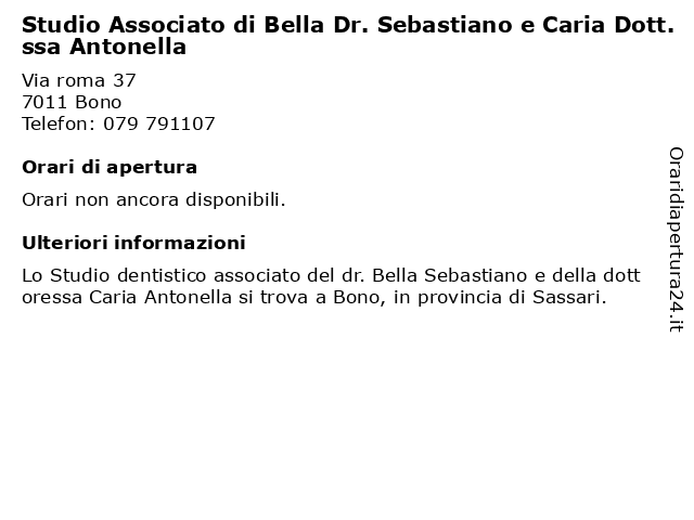 Studio Associato di Bella Dr. Sebastiano e Caria Dott.ssa Antonella a Bono: indirizzo e orari di apertura