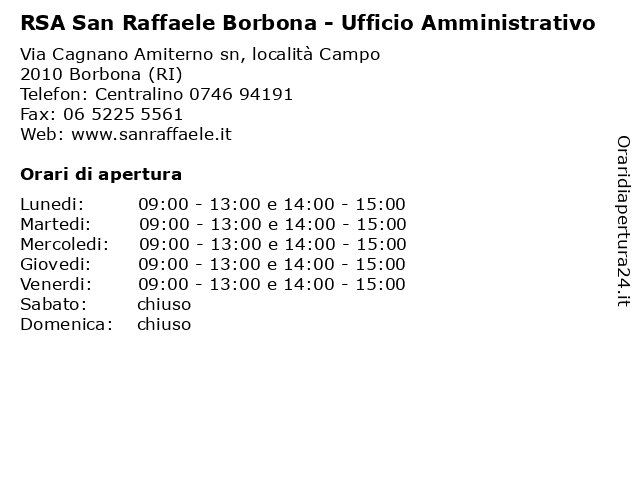 RSA San Raffaele Borbona - Ufficio Amministrativo a Borbona (RI): indirizzo e orari di apertura