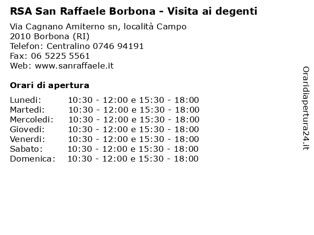 RSA San Raffaele Borbona - Visita ai degenti a Borbona (RI): indirizzo e orari di apertura