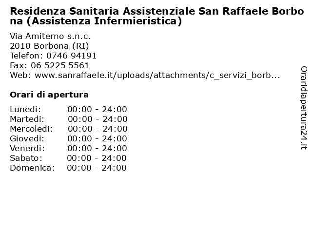Residenza Sanitaria Assistenziale San Raffaele Borbona (Assistenza Infermieristica) a Borbona (RI): indirizzo e orari di apertura