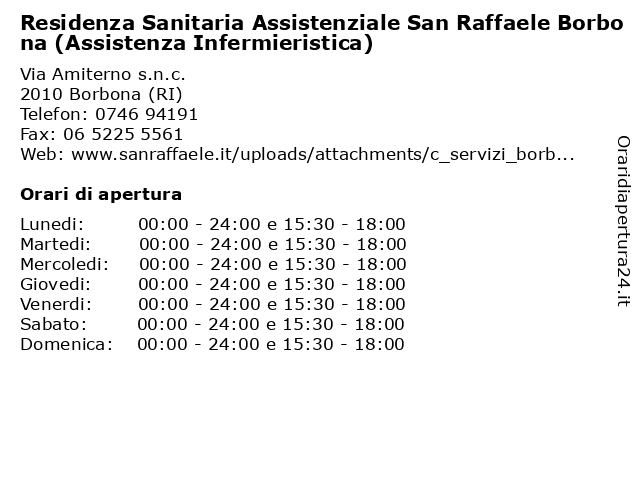 Residenza Sanitaria Assistenziale San Raffaele Borbona (Assistenza Infermieristica) a Borbona (RI): indirizzo e orari di apertura