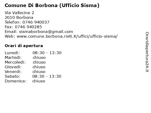Comune Di Borbona (Ufficio Sisma) a Borbona: indirizzo e orari di apertura