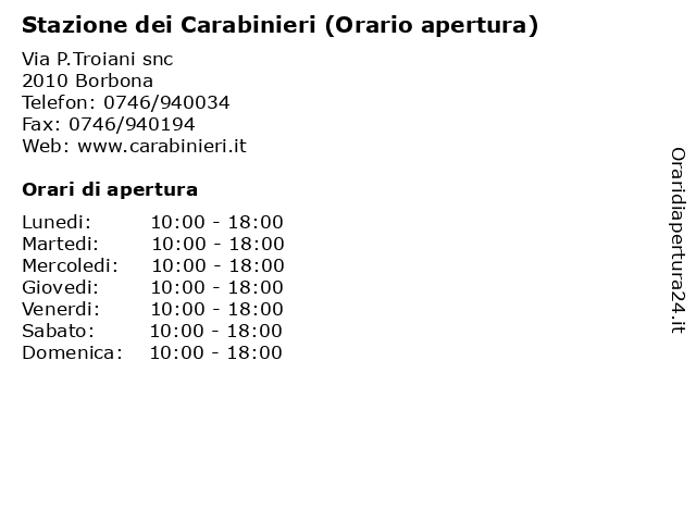 Stazione dei Carabinieri (Orario apertura) a Borbona: indirizzo e orari di apertura