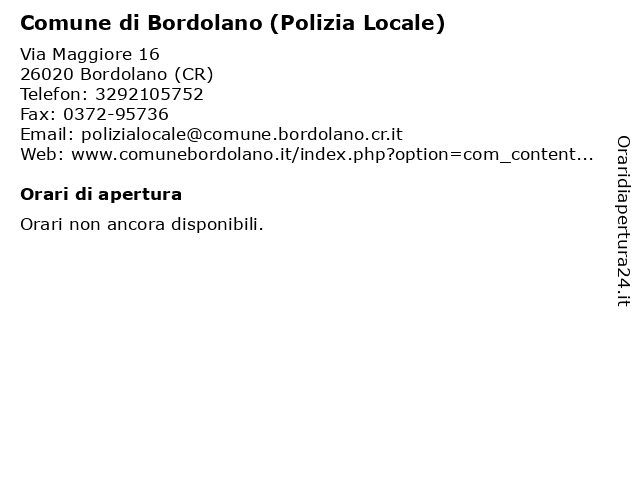 Comune di Bordolano (Polizia Locale) a Bordolano (CR): indirizzo e orari di apertura