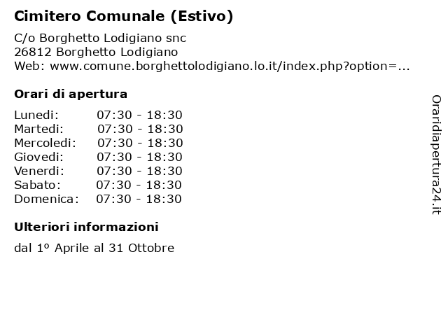 Cimitero Comunale (Estivo) a Borghetto Lodigiano: indirizzo e orari di apertura