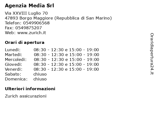 Agenzia Media Srl a Borgo Maggiore (Repubblica di San Marino): indirizzo e orari di apertura
