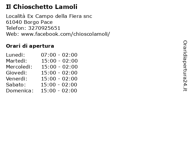 Il Chioschetto Lamoli a Borgo Pace: indirizzo e orari di apertura