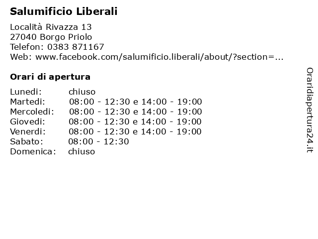 Salumificio Liberali a Borgo Priolo: indirizzo e orari di apertura