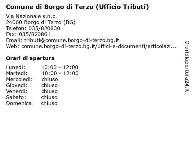 Comune di Borgo di Terzo (Ufficio Tributi) a Borgo di Terzo (BG): indirizzo e orari di apertura