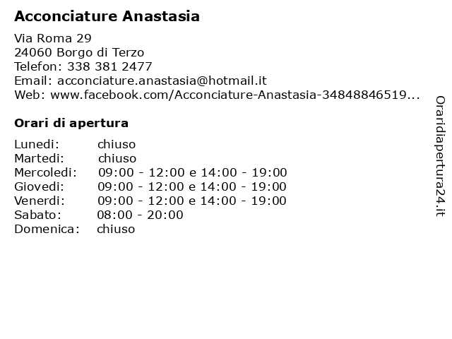 Acconciature Anastasia a Borgo di Terzo: indirizzo e orari di apertura