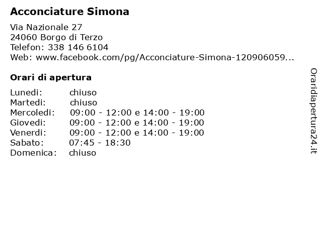 Acconciature Simona a Borgo di Terzo: indirizzo e orari di apertura