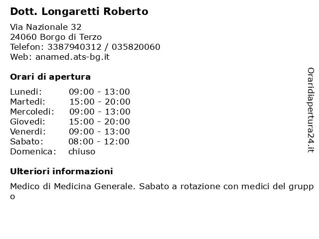 Dott. Longaretti Roberto a Borgo di Terzo: indirizzo e orari di apertura