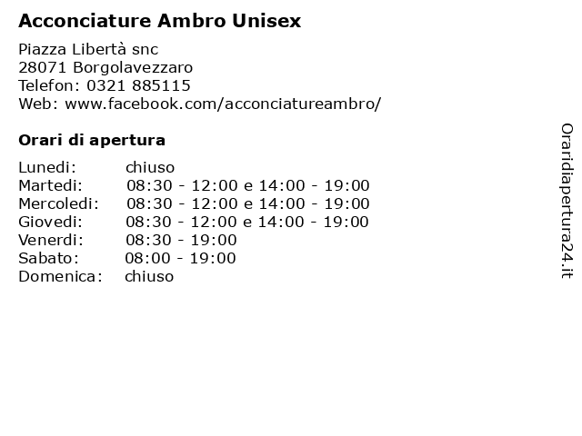 Acconciature Ambro Unisex a Borgolavezzaro: indirizzo e orari di apertura