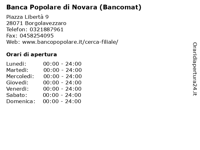 Banca Popolare di Novara (Bancomat) a Borgolavezzaro: indirizzo e orari di apertura