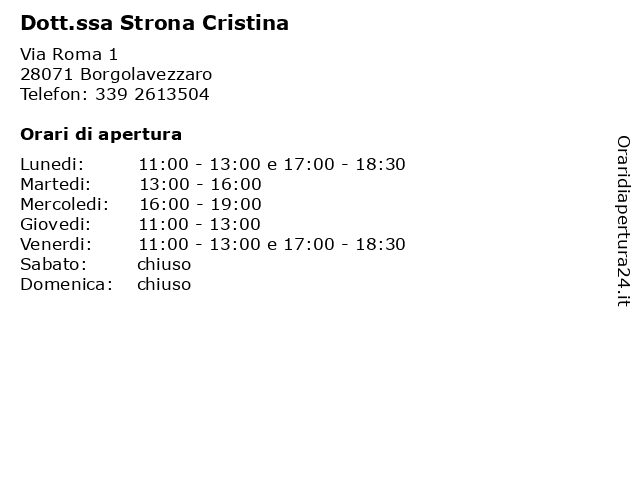 Dott.ssa Strona Cristina a Borgolavezzaro: indirizzo e orari di apertura