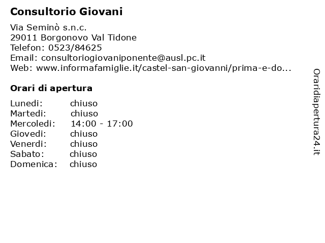 Consultorio Giovani a Borgonovo Val Tidone: indirizzo e orari di apertura