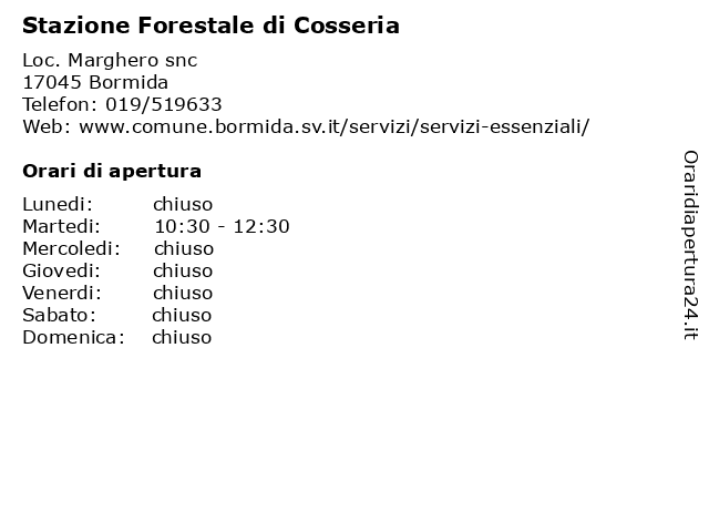 Stazione Forestale di Cosseria a Bormida: indirizzo e orari di apertura