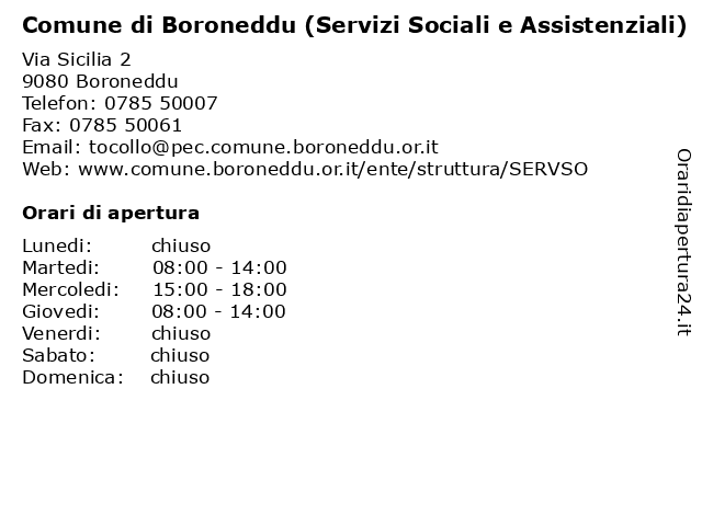 Comune di Boroneddu (Ufficio Area Sociale) a Boroneddu: indirizzo e orari di apertura