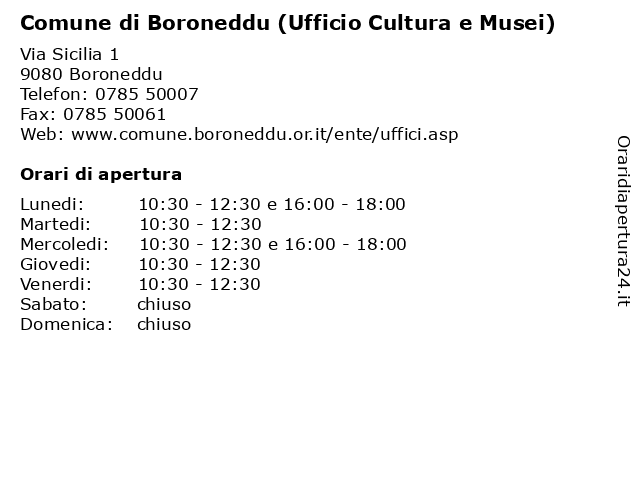 Comune di Boroneddu (Ufficio Cultura e Musei) a Boroneddu: indirizzo e orari di apertura