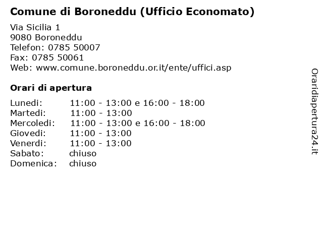 Comune di Boroneddu (Ufficio Economato) a Boroneddu: indirizzo e orari di apertura