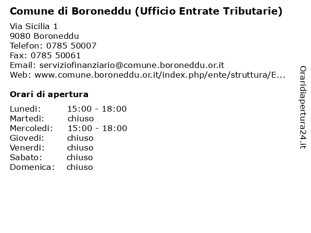 Comune di Boroneddu (Ufficio Entrate Tributarie) a Boroneddu: indirizzo e orari di apertura