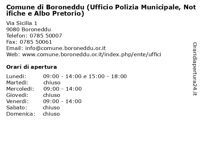 Comune di Boroneddu (Ufficio Polizia Municipale, Notifiche e Albo Pretorio) a Boroneddu: indirizzo e orari di apertura