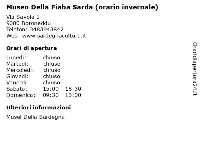 Museo Della Fiaba Sarda (orario invernale) a Boroneddu: indirizzo e orari di apertura