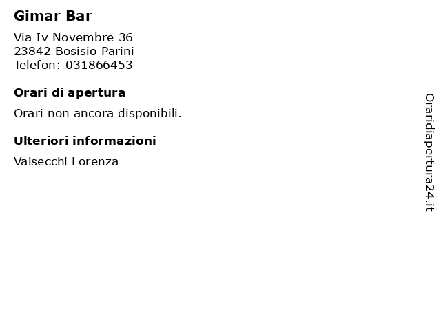Gimar Bar a Bosisio Parini: indirizzo e orari di apertura