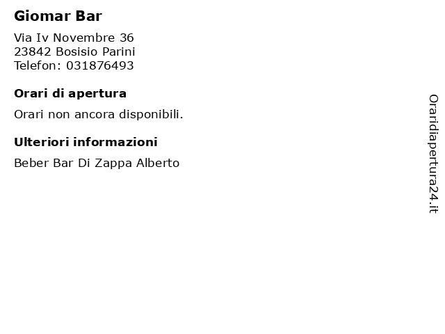 Giomar Bar a Bosisio Parini: indirizzo e orari di apertura