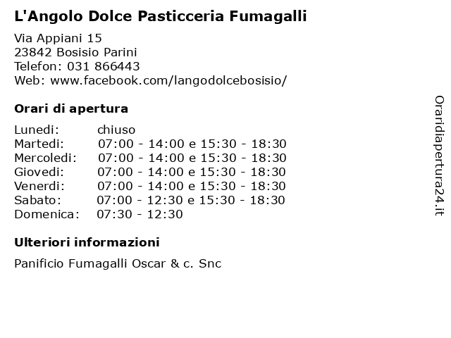 L'Angolo Dolce Pasticceria Fumagalli a Bosisio Parini: indirizzo e orari di apertura